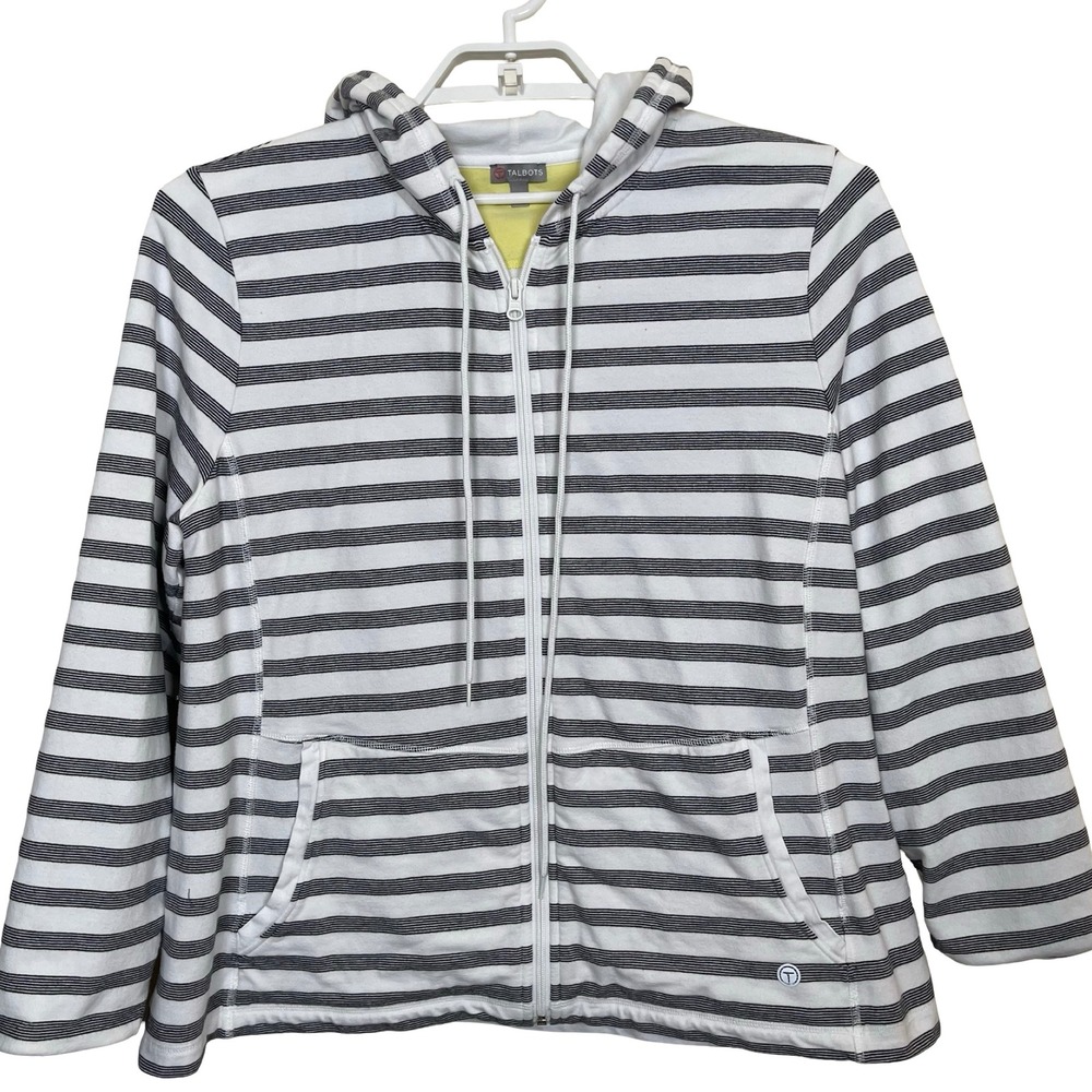 T By Talbots Women Striped Zip Up Hoodie Sweatshirt Size XL Yellow Lined Stretch